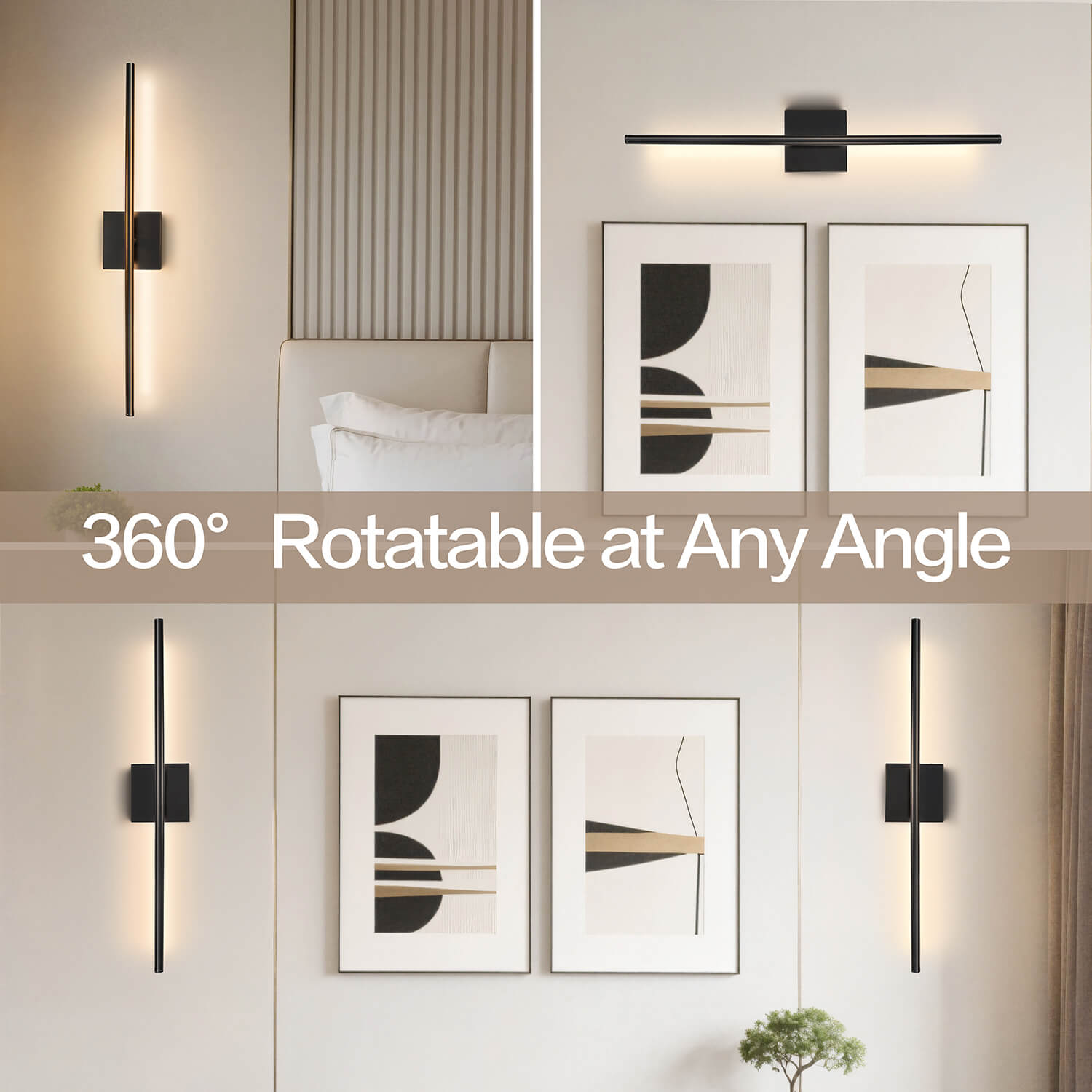 360° Rotatable LED Wall Lamp: Adjustable Angle, Black Slim Minimalist Design – Wireless Rechargeable Lighting for Bedroom, Living Room Art Wall Decor