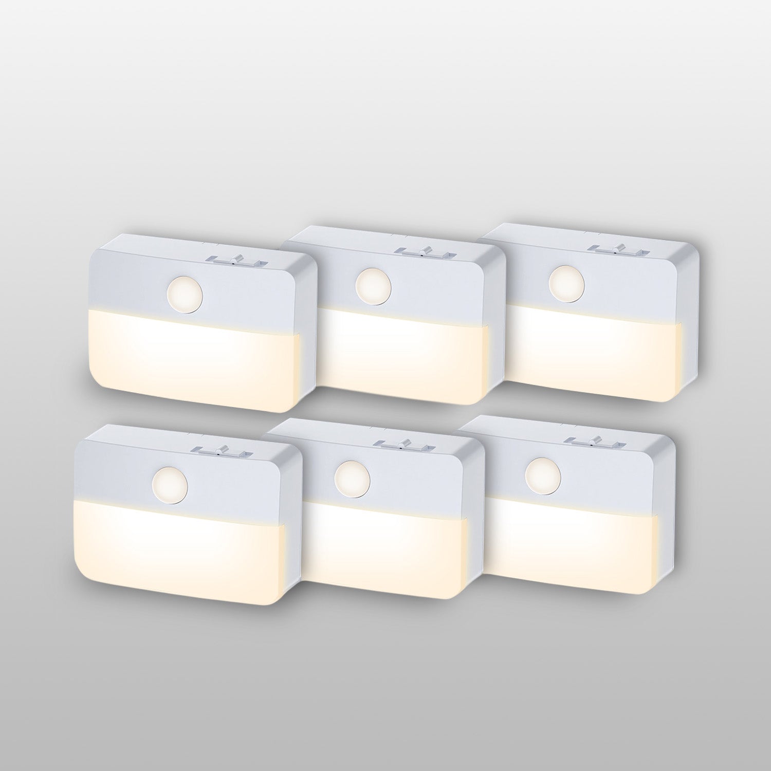 6-Pack Stick-on LED Night Lights: Battery-Powered, Wireless, Indoor Use, White Housing, Motion Sensor