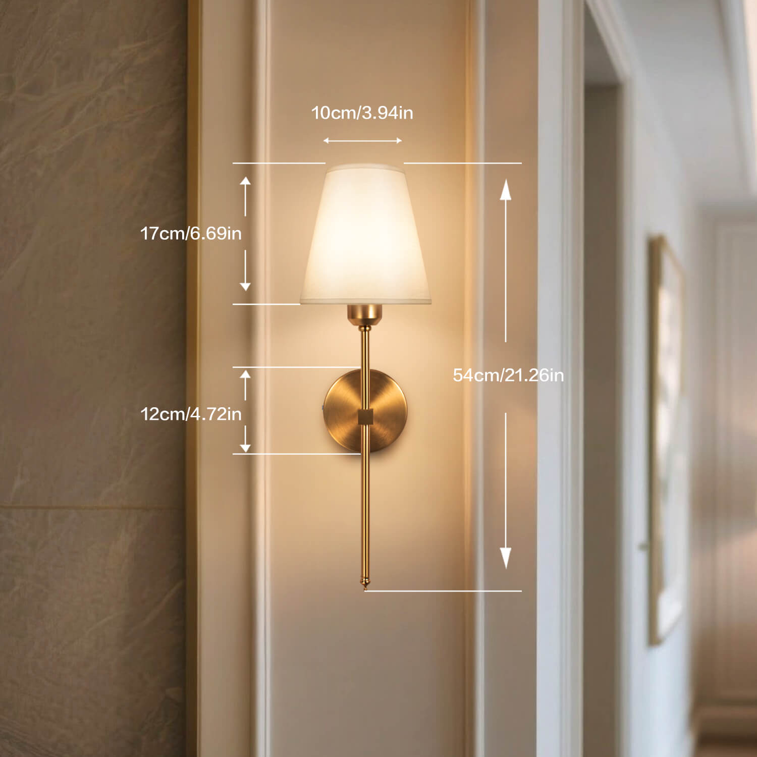 Bronze Wall Lamp Dimensions: 54cm/21.26inch Height, 10cm/3.94inch Shade Diameter - Ideal Size for Hallways, Bedrooms & Living Room Walls