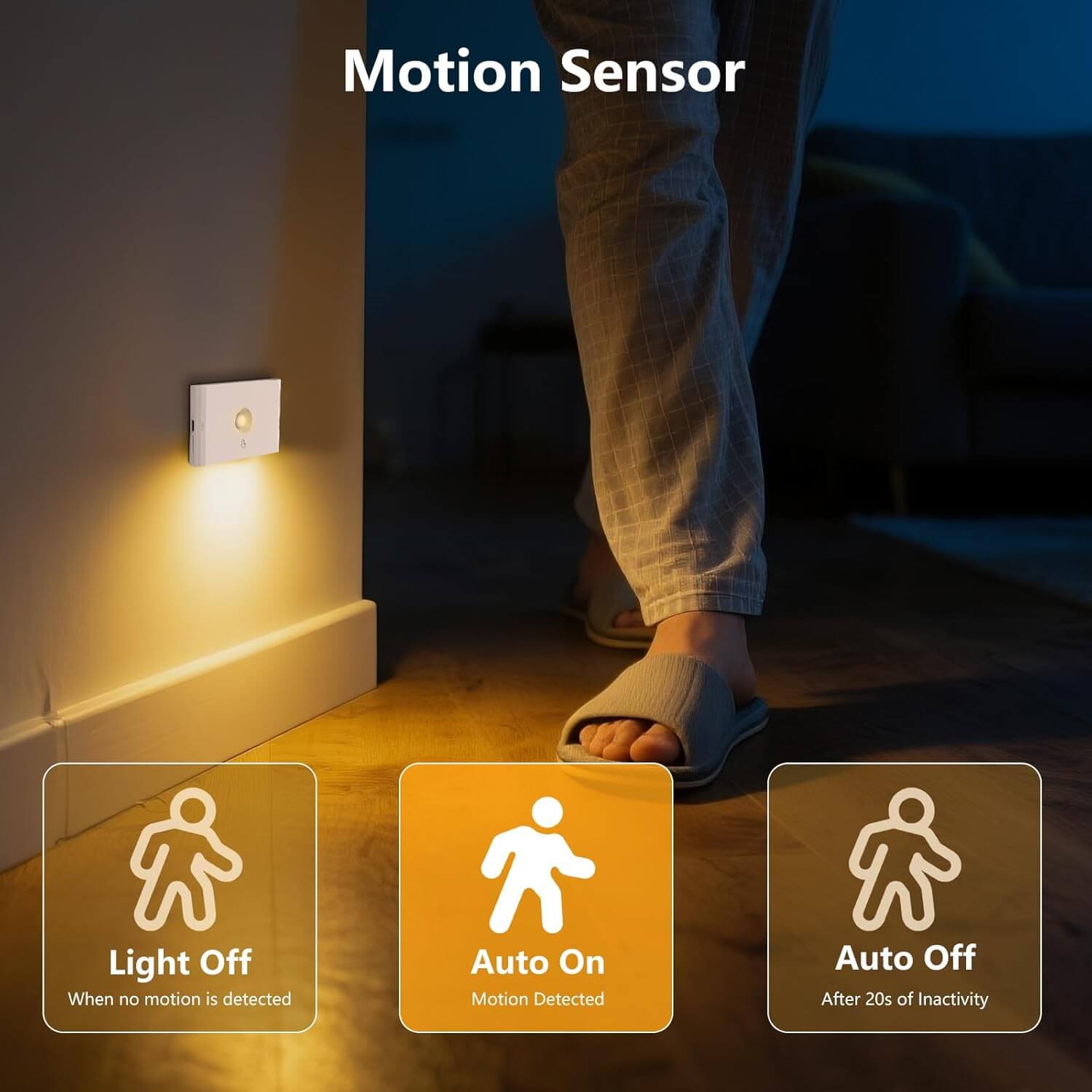 Motion Sensor LED Night Light: Auto On When Motion Detected, Auto Off After 20s Inactivity – Wireless Stick-on for Hallway, Bedroom Nighttime Navigation