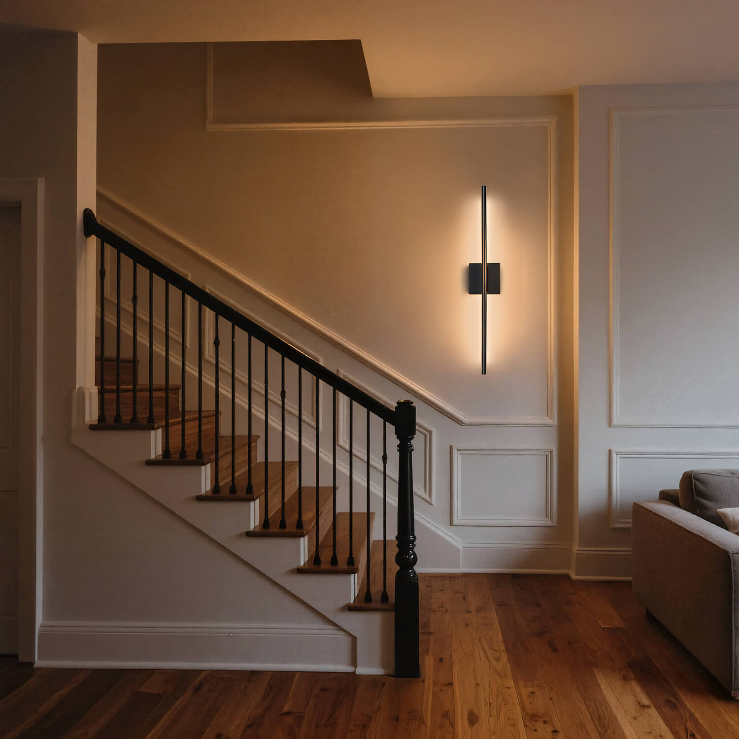 Minimalist Black Slim LED Wall Lamp: Staircase Ambient Lighting, Warm Soft Light – Safety Guide for Nighttime Stair Climbing & Decoration