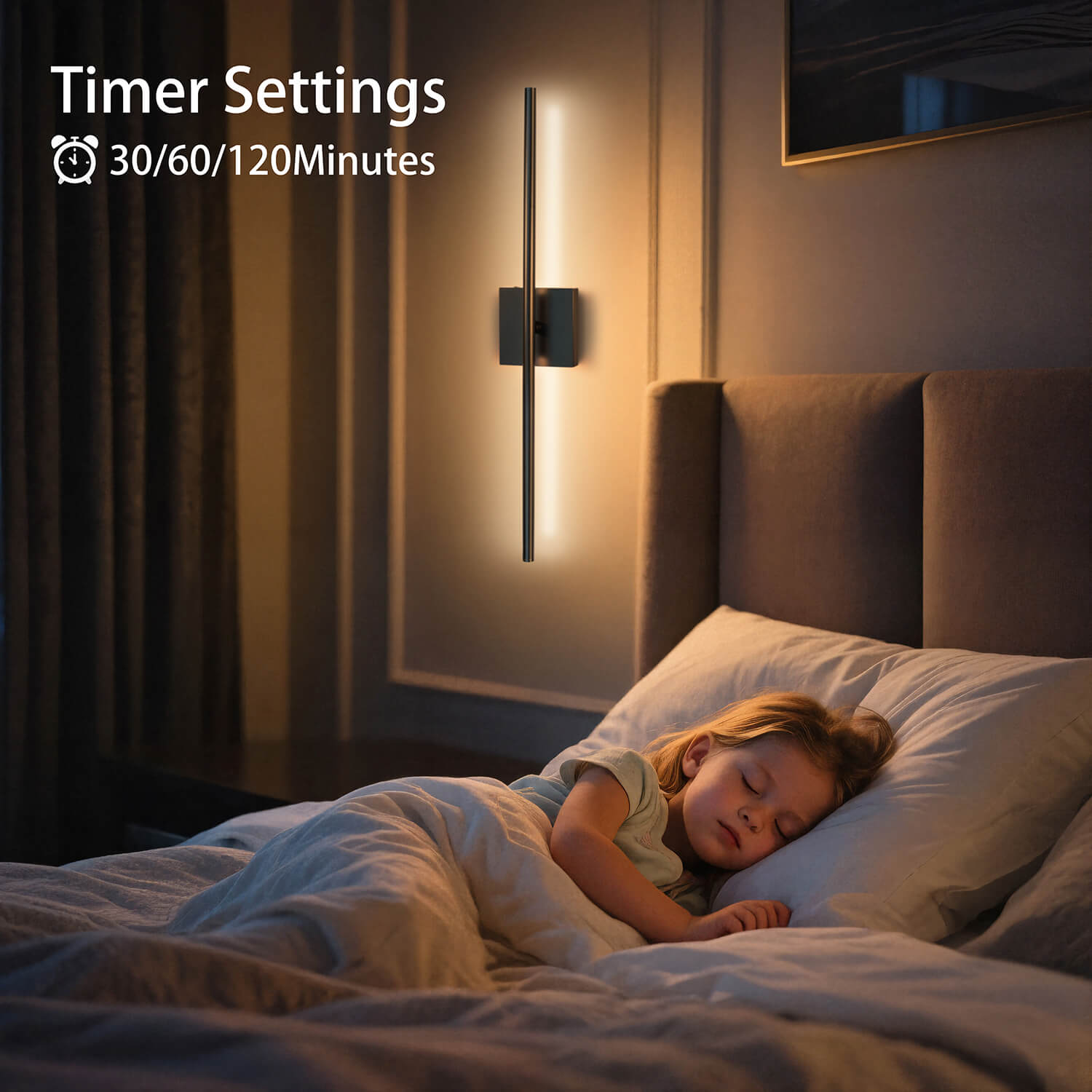 Timer Settings LED Wall Lamp: 30/60/120 Minutes Auto-Off, Warm Light – Kid Bedroom Bedside Lighting (Gentle for Sleep, No Disturbance)