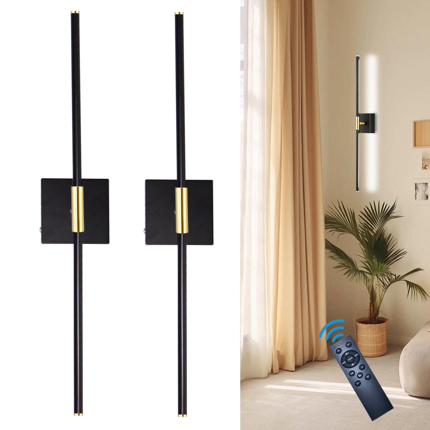 Rechargeable Wall Sconce 10000mAh Battery Operated – Motion Sensor LED Wall Light Black & Gold by Coolilumi