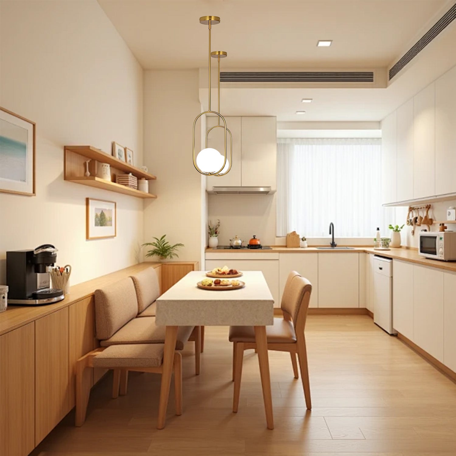 Gold Pendant Light Single – Opal Glass for Entryway, Bedroom or Kitchen Bar by Coolilumi