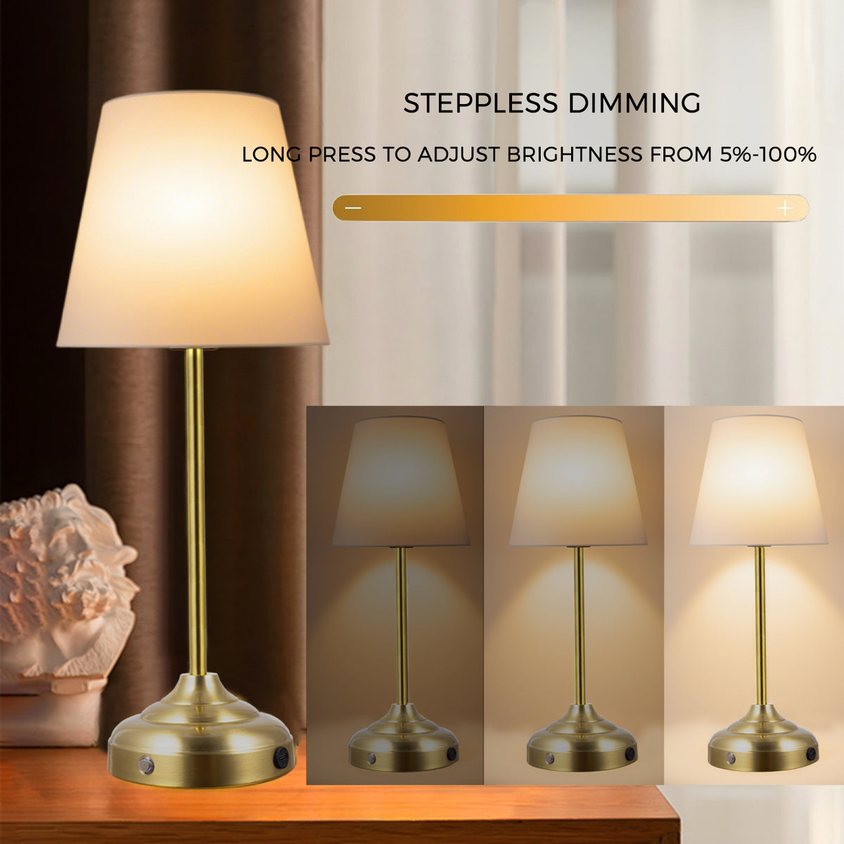 Coolilumi Vintage Brass Table Lamp with White Shade