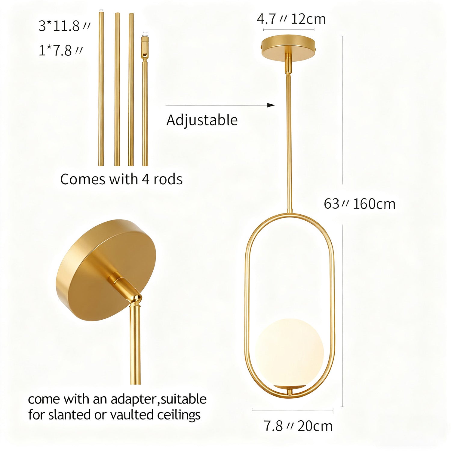 Gold Pendant Light Single – Opal Glass for Entryway, Bedroom or Kitchen Bar by Coolilumi