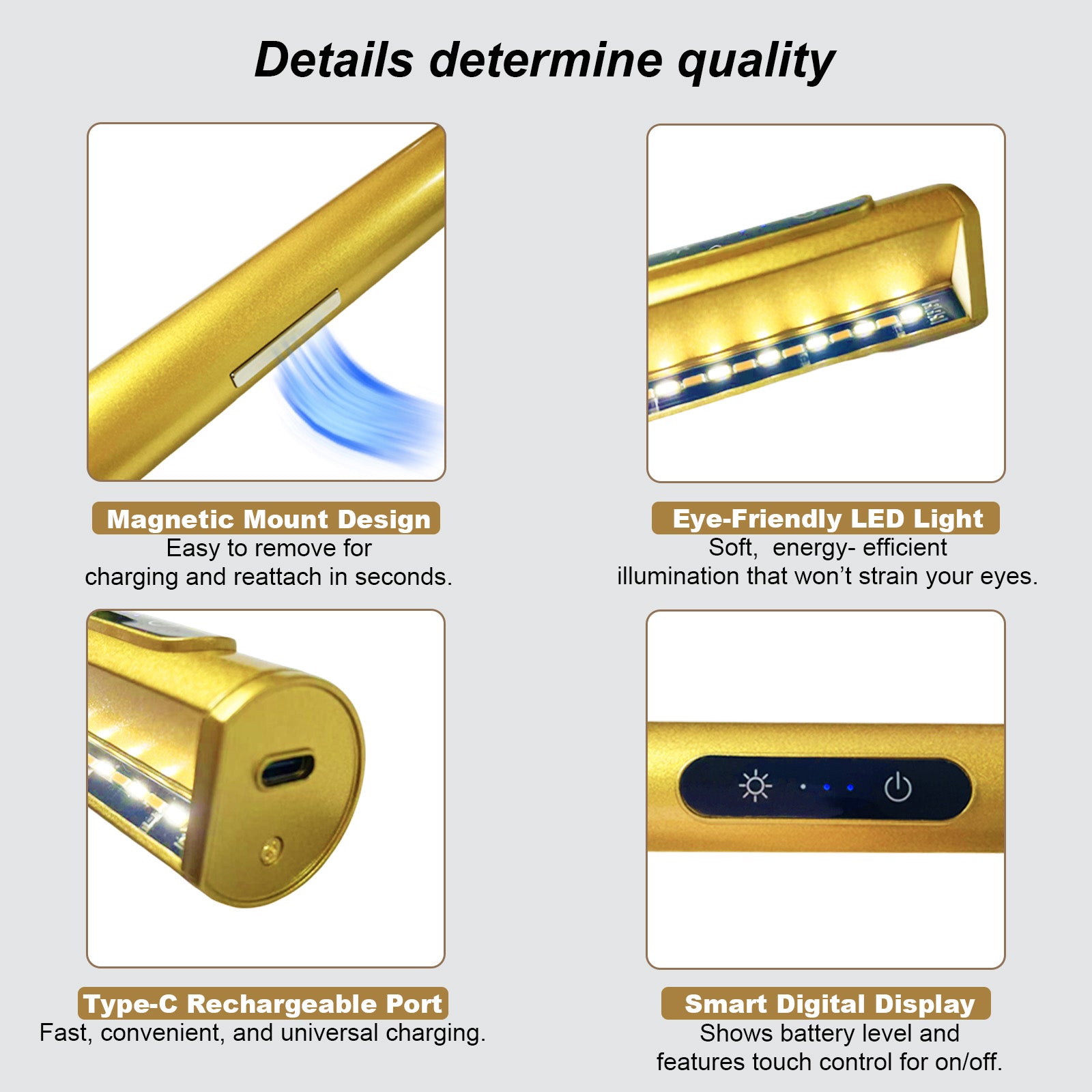 Rechargeable Picture Light Gold – Digital Display for Art, Photos & Mirrors by Coolilumi