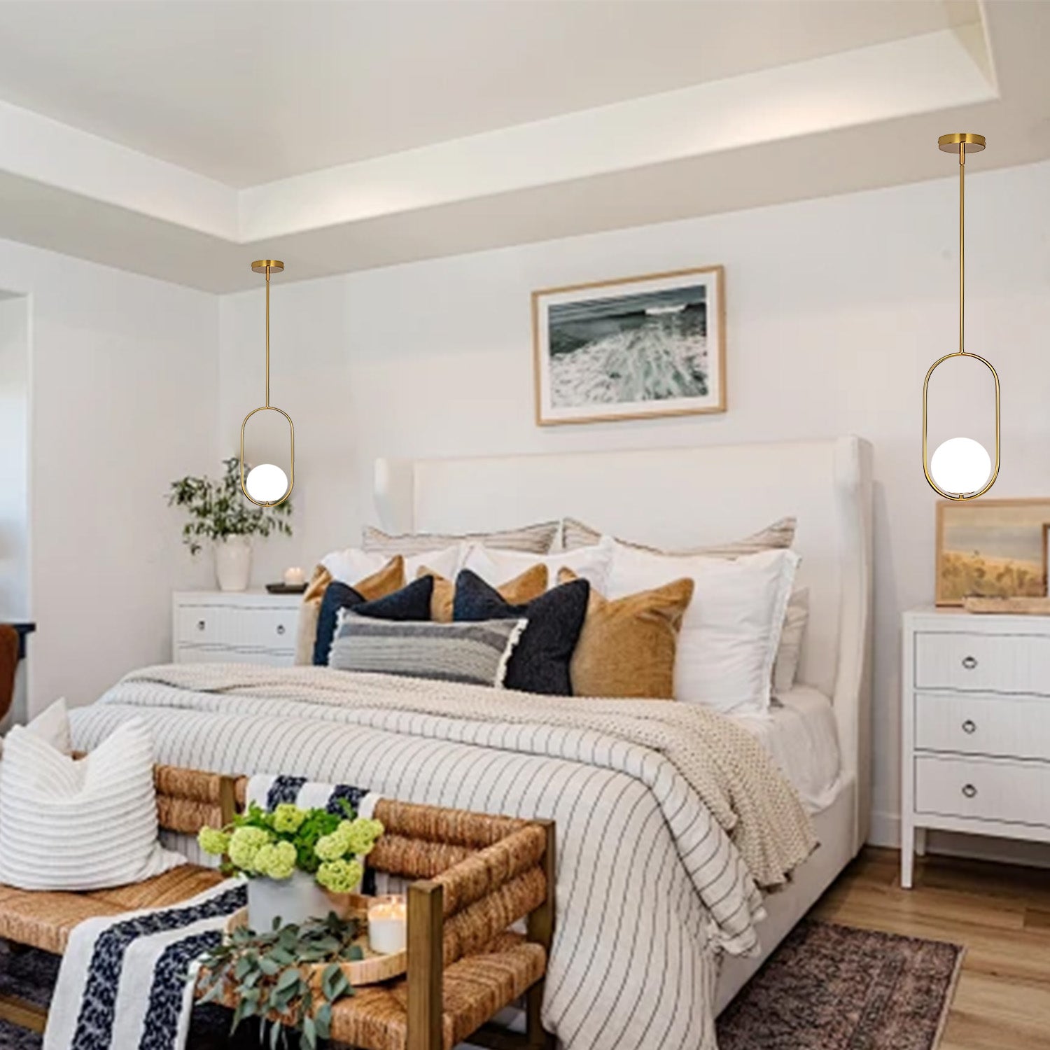 Gold Pendant Light Single – Opal Glass for Entryway, Bedroom or Kitchen Bar by Coolilumi