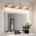 4-Light Rotatable Stone & Wood LED Vanity Light: Luxury Marble Bathroom Mirror Lighting, Adjustable Warm Glow – Modern Japandi Minimalist Decor for Makeup