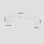 Adjustable LED Wall Sconce Dimensions Diagram: 49.5cm Length, 14cm Lamp Head, 13.5cm Base – Multi-Joint Rotatable Arm for Bedroom, Office