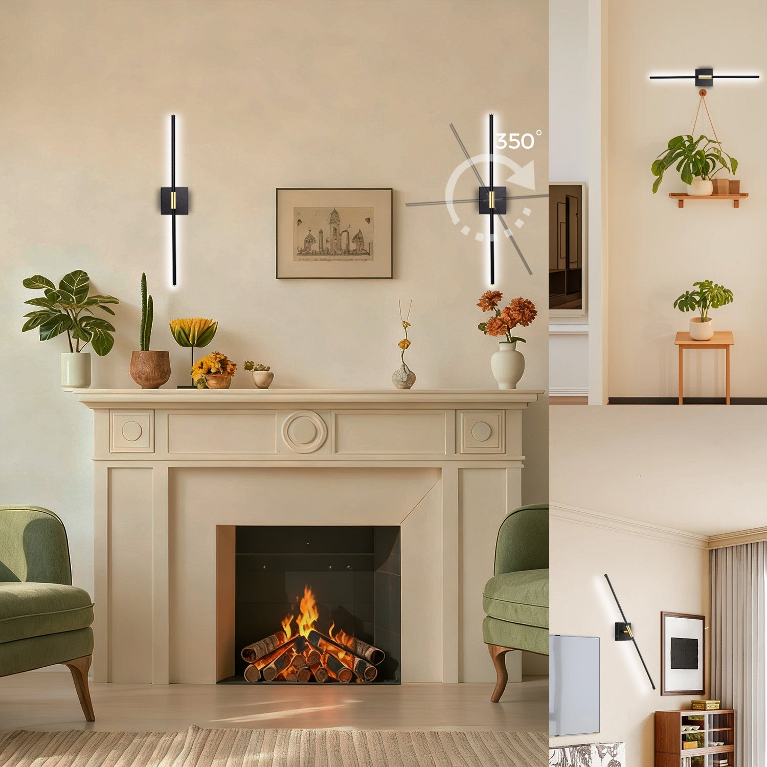 Rechargeable Wall Sconce 10000mAh Battery Operated – Motion Sensor LED Wall Light Black & Gold by Coolilumi