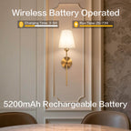Wireless Battery Operated Bronze Wall Lamp - 5200mAh Rechargeable Battery, 3-5H Charging Time & 25-72H Run Time for Indoor Decor