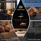 5200mAh Wireless Portable Table Lamp - Indoor Romantic Lighting, Outdoor Camping Light, Nursery Nightlight, Emergency Power Outage Lamp - Rechargeable LED Lamp for Home & Travel