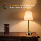 5200mAh Rechargeable Vintage Brass Table Lamp: 36-72H Runtime, Wireless Cordless – Warm White Lighting for Bedroom, Study, Outdoor Camping