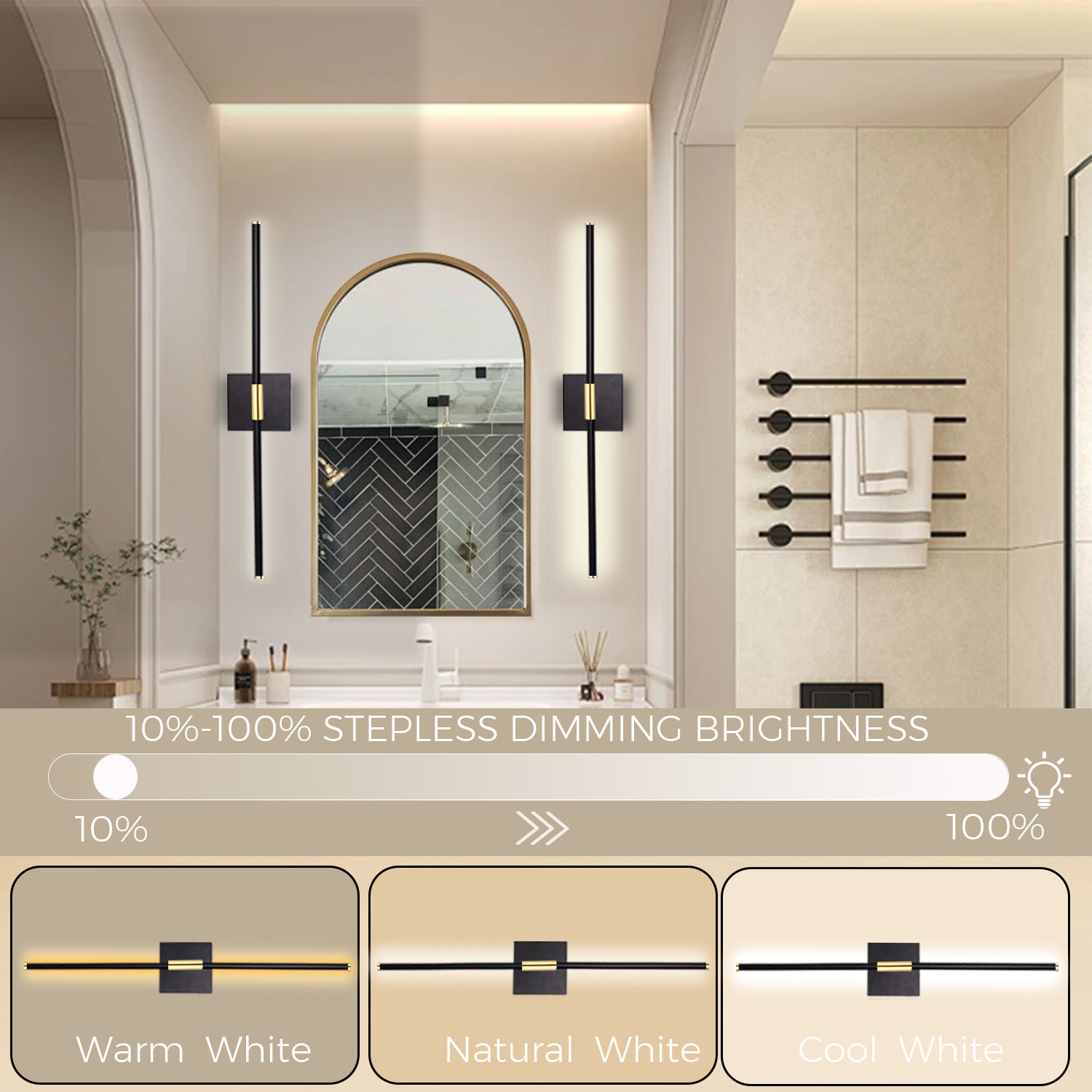 Rechargeable Wall Sconce 10000mAh Battery Operated – Motion Sensor LED Wall Light Black & Gold by Coolilumi