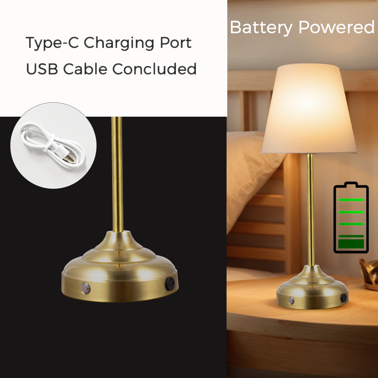 Coolilumi Vintage Brass Table Lamp – USB Rechargeable Lights