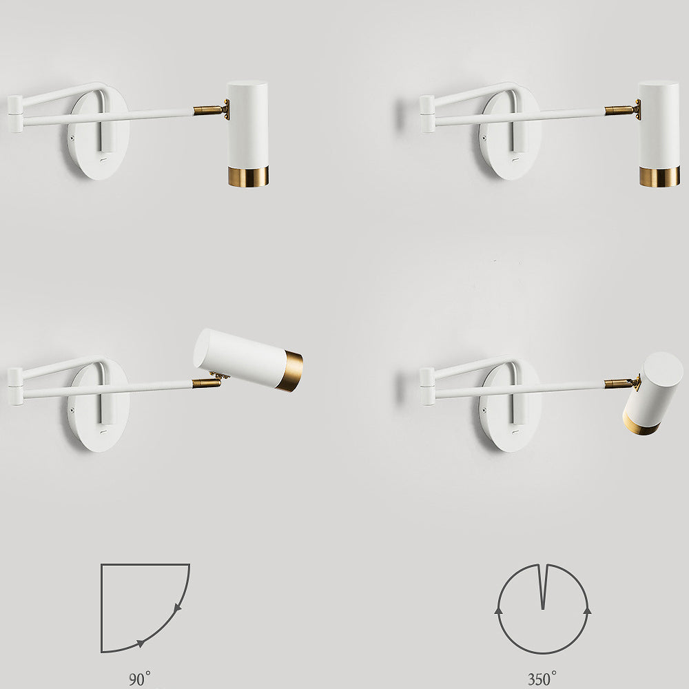 White Gold Adjustable LED Wall Sconce: 90° Tilt & 350° Rotation, Multi-Angle Task Lighting – Modern Minimalist Decor for Bedroom, Office Desk