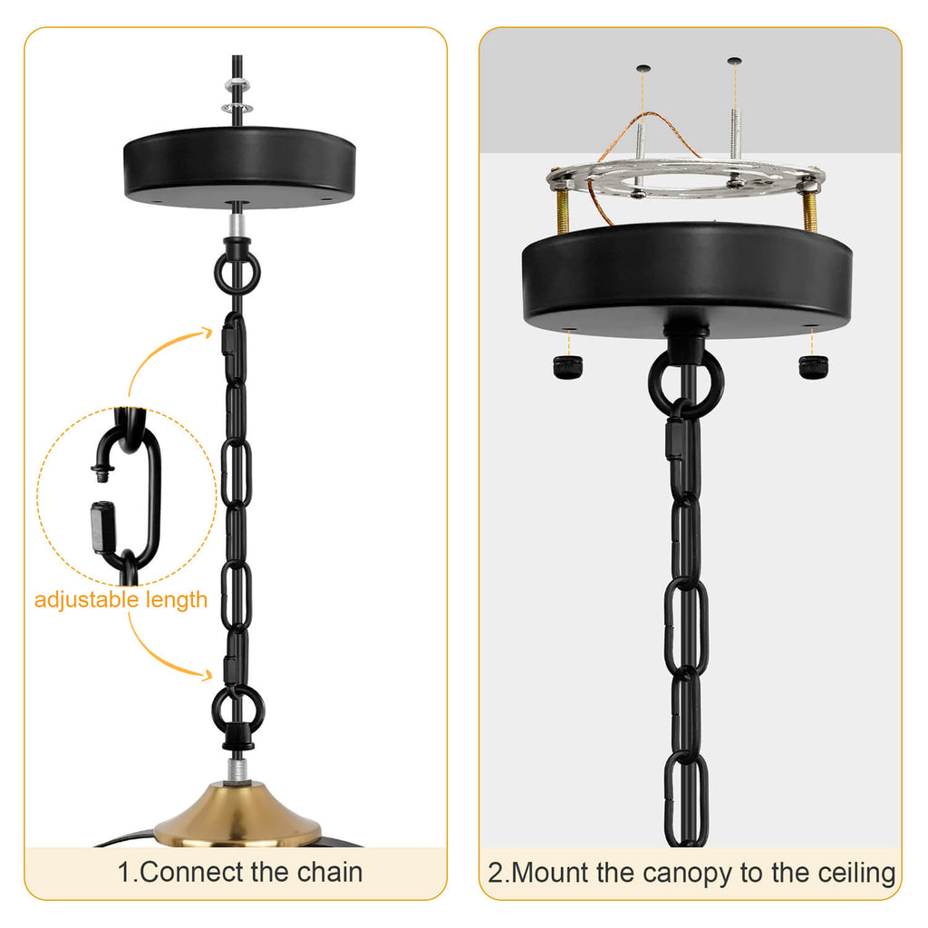 Birdcage Lamp: Adjustable Chain Installation Steps - Connect Chain & Mount Canopy to Ceiling