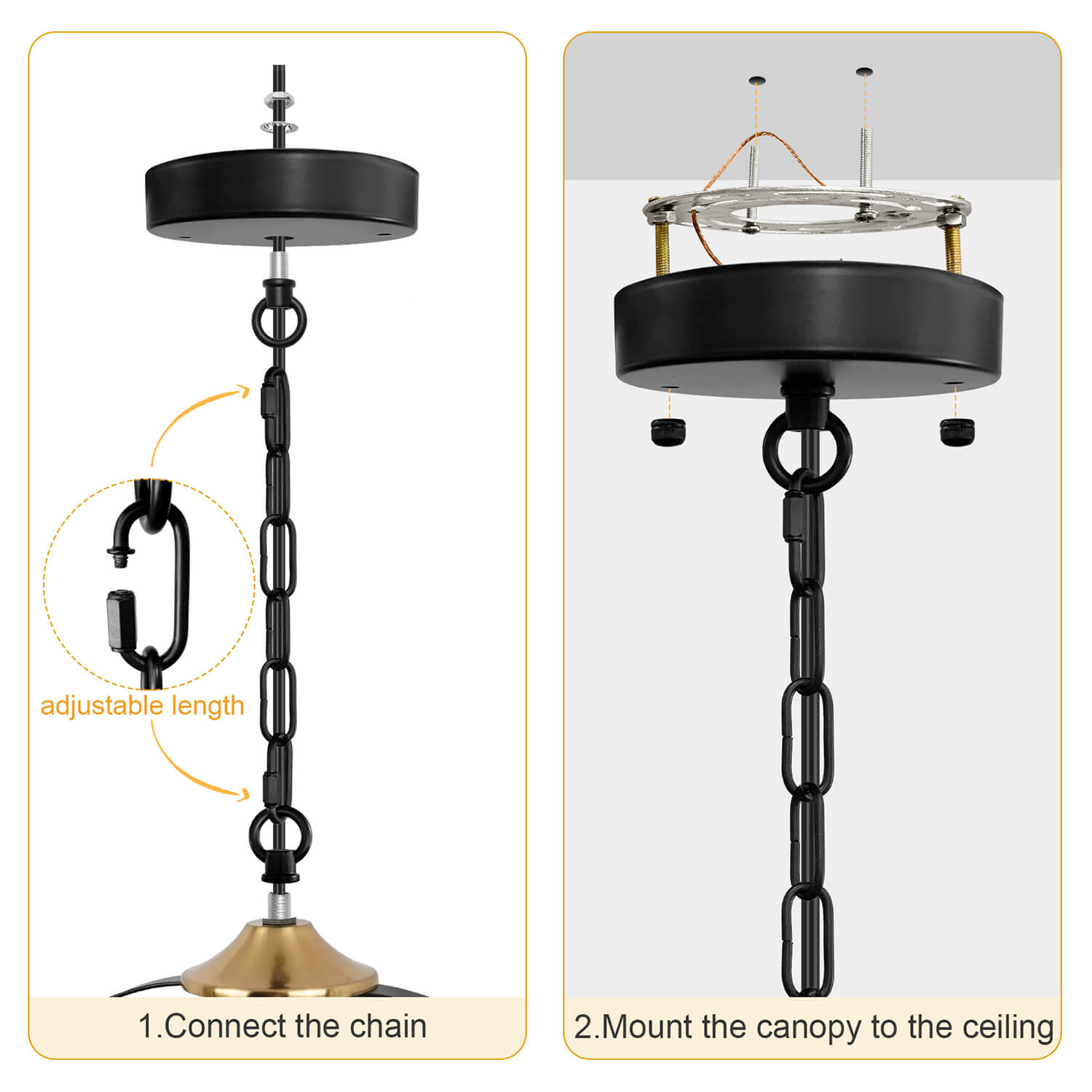 Birdcage Lamp: Adjustable Chain Installation Steps - Connect Chain & Mount Canopy to Ceiling