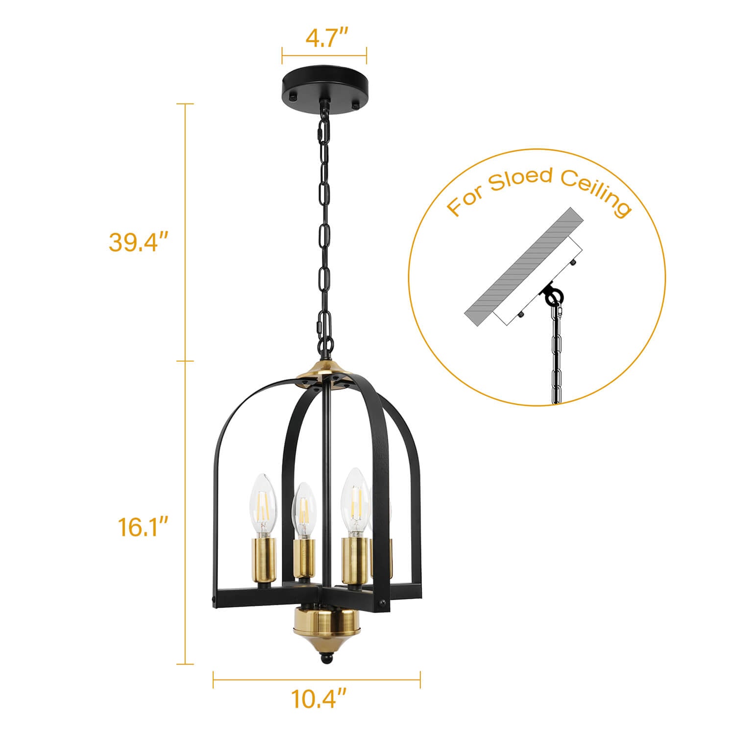 Birdcage Lamp: 39.4" Adjustable Chain, Fits Sloped Ceiling - 16.1" Height, 10.4" Width