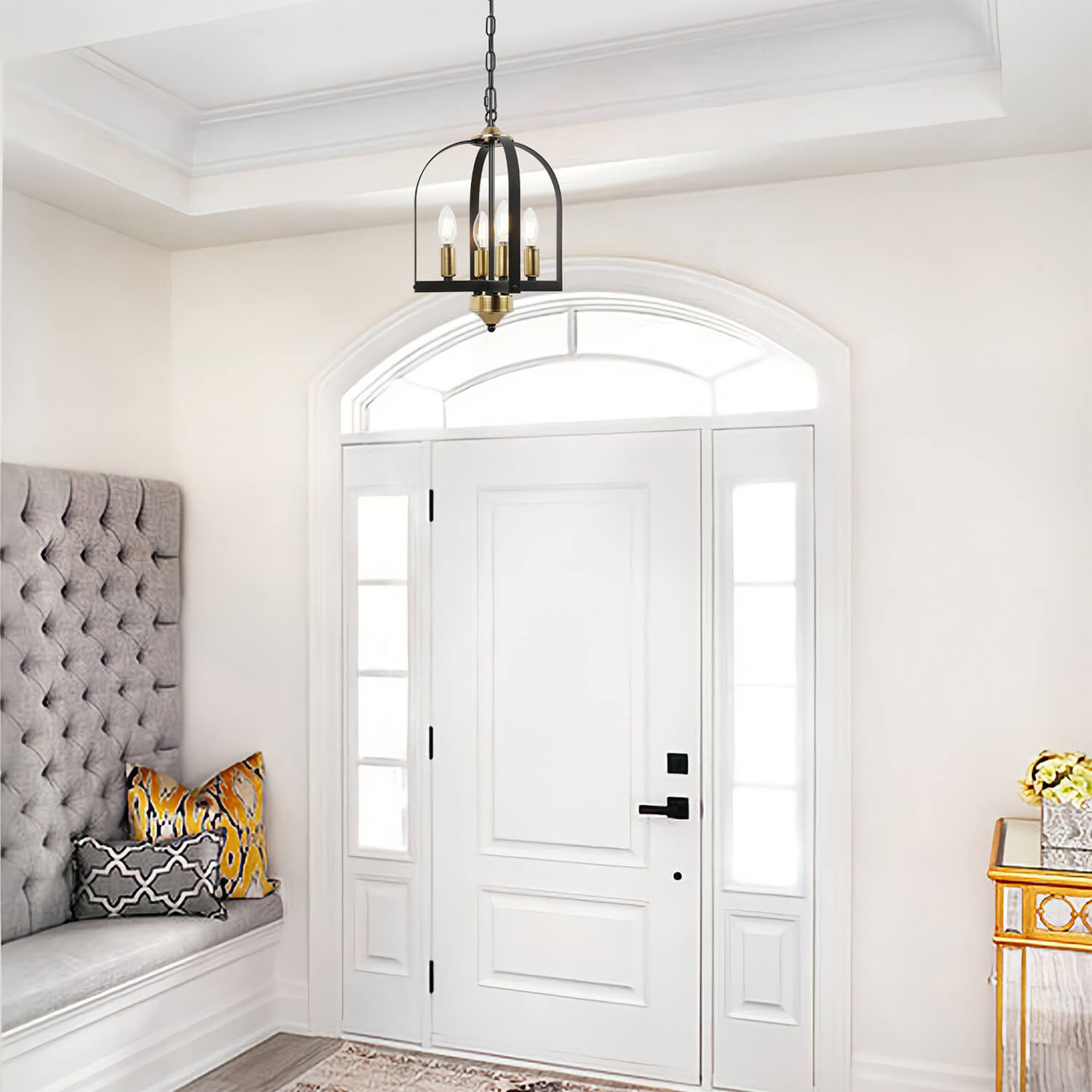 Birdcage Lamp - Vintage Black & Gold Pendant Light for White Archway Entryway