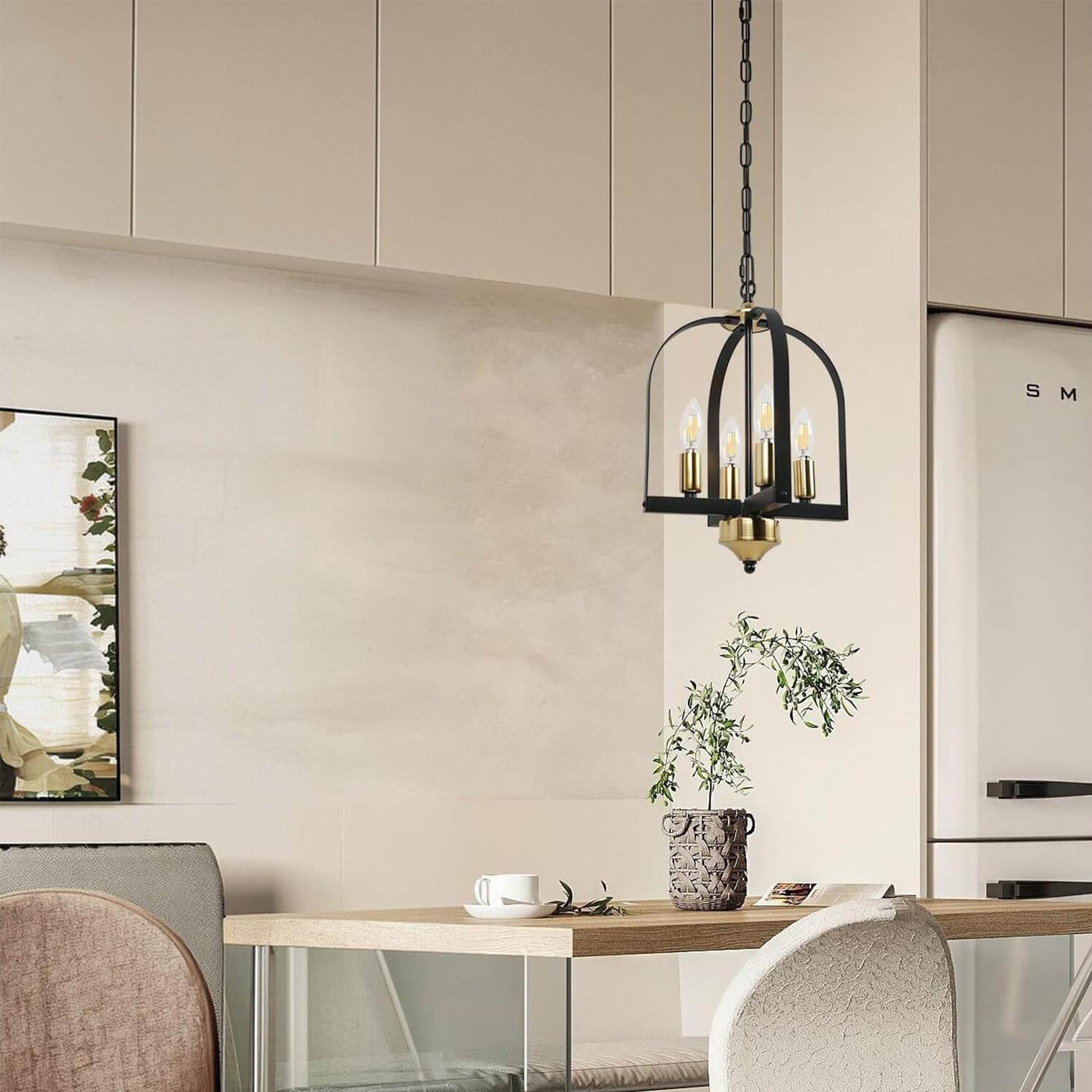 Birdcage Lamp - Vintage Metal Frame Pendant Light for Dining Room, Warm Ambient Lighting