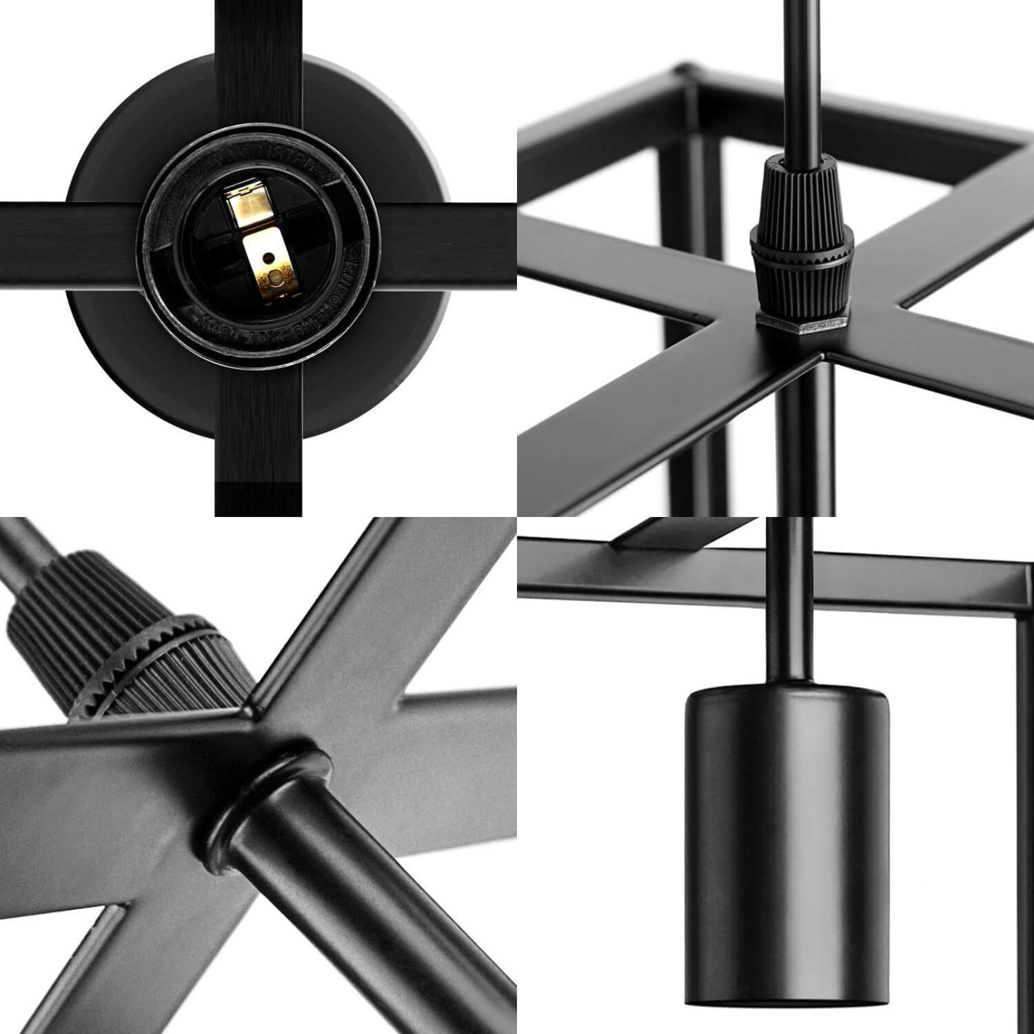 Coolilumi Square Lamp Detail: E26 Socket with Brass Contacts, Reinforced Metal Frame Joints for Durability