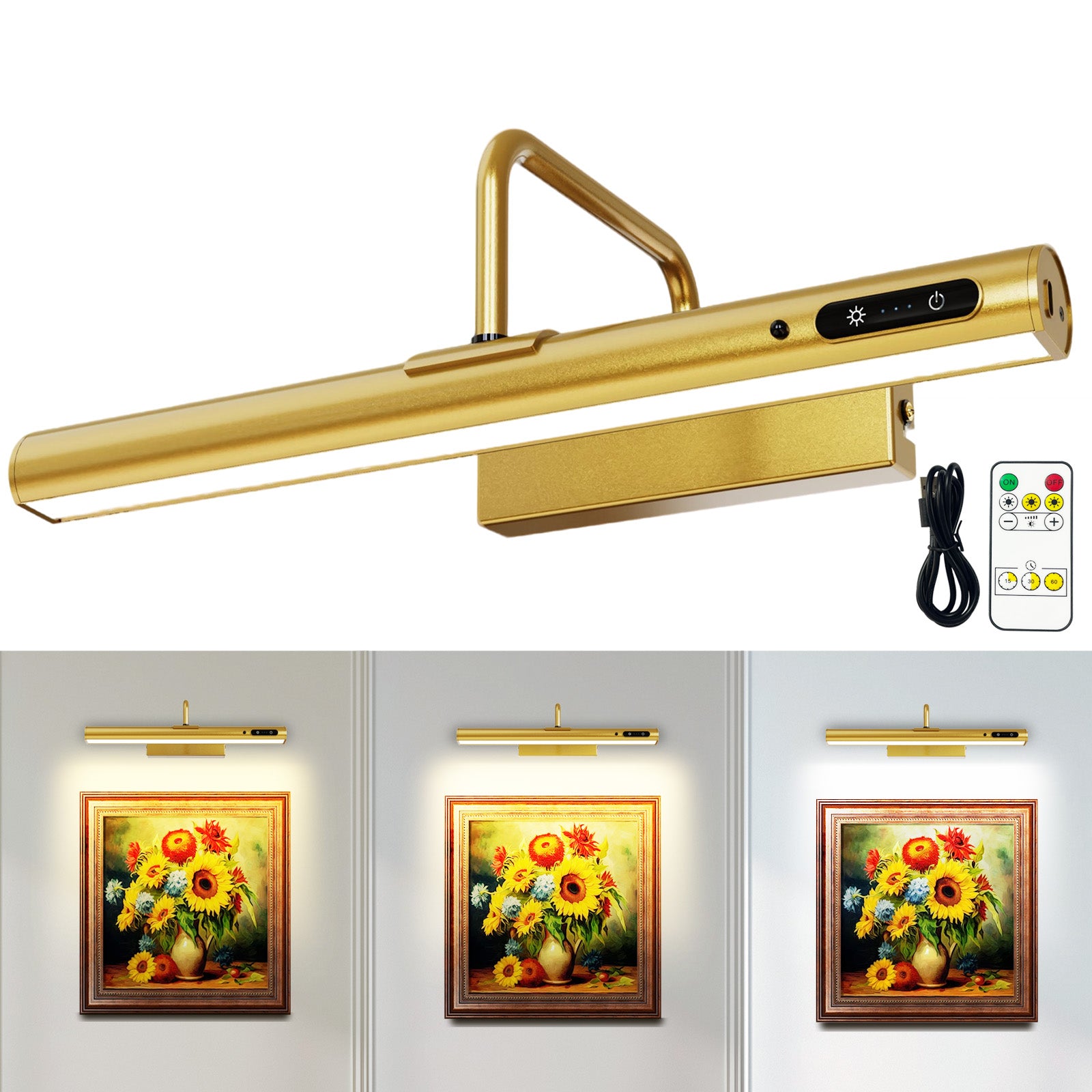 Rechargeable Picture Light Gold – Digital Display for Art, Photos & Mirrors by Coolilumi