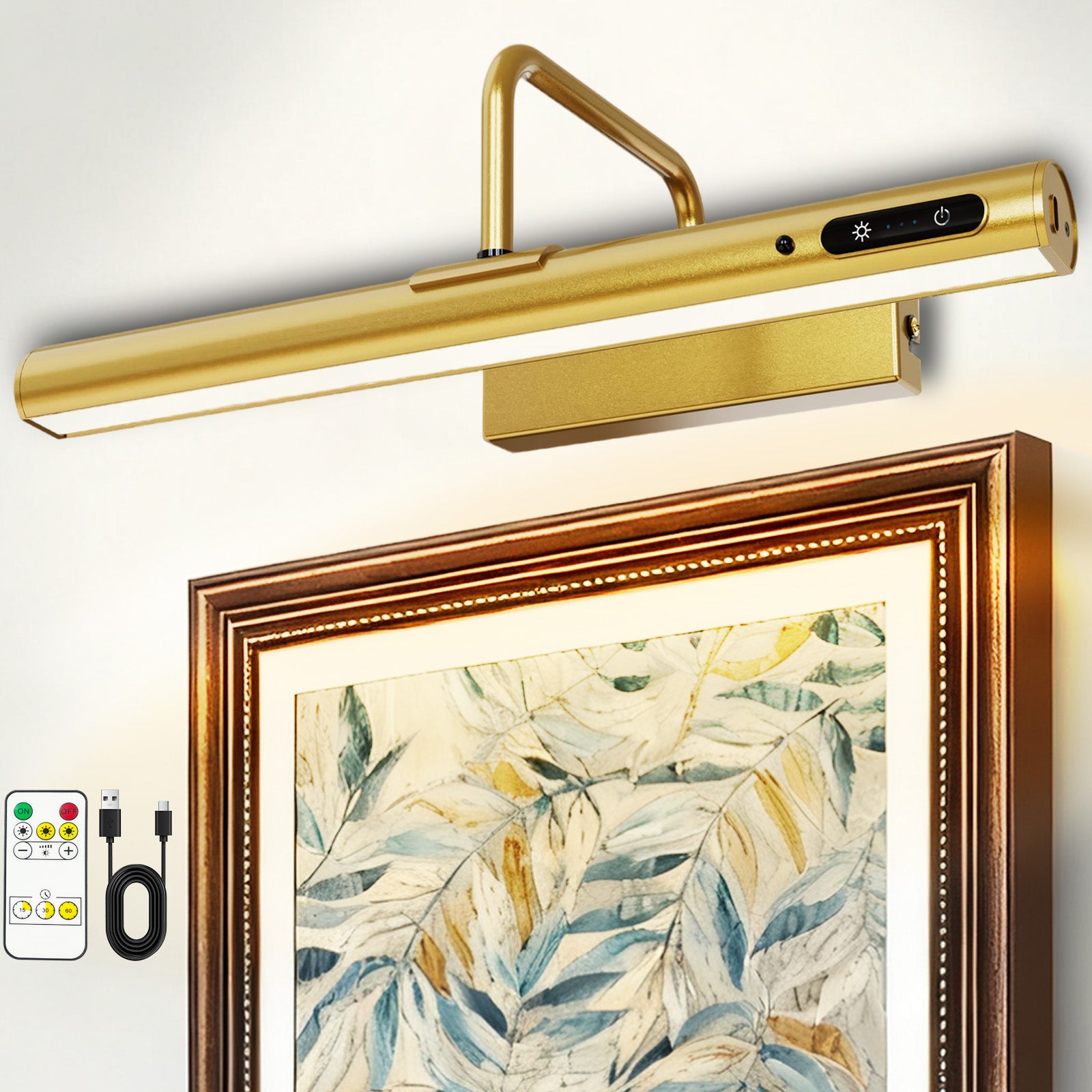 Rechargeable Picture Light Gold – Digital Display for Art, Photos & Mirrors by Coolilumi