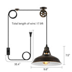 Open Pot Lid Lamp: 17.9ft Wire, Pulley Design Industrial Pendant - 9.8" Diameter