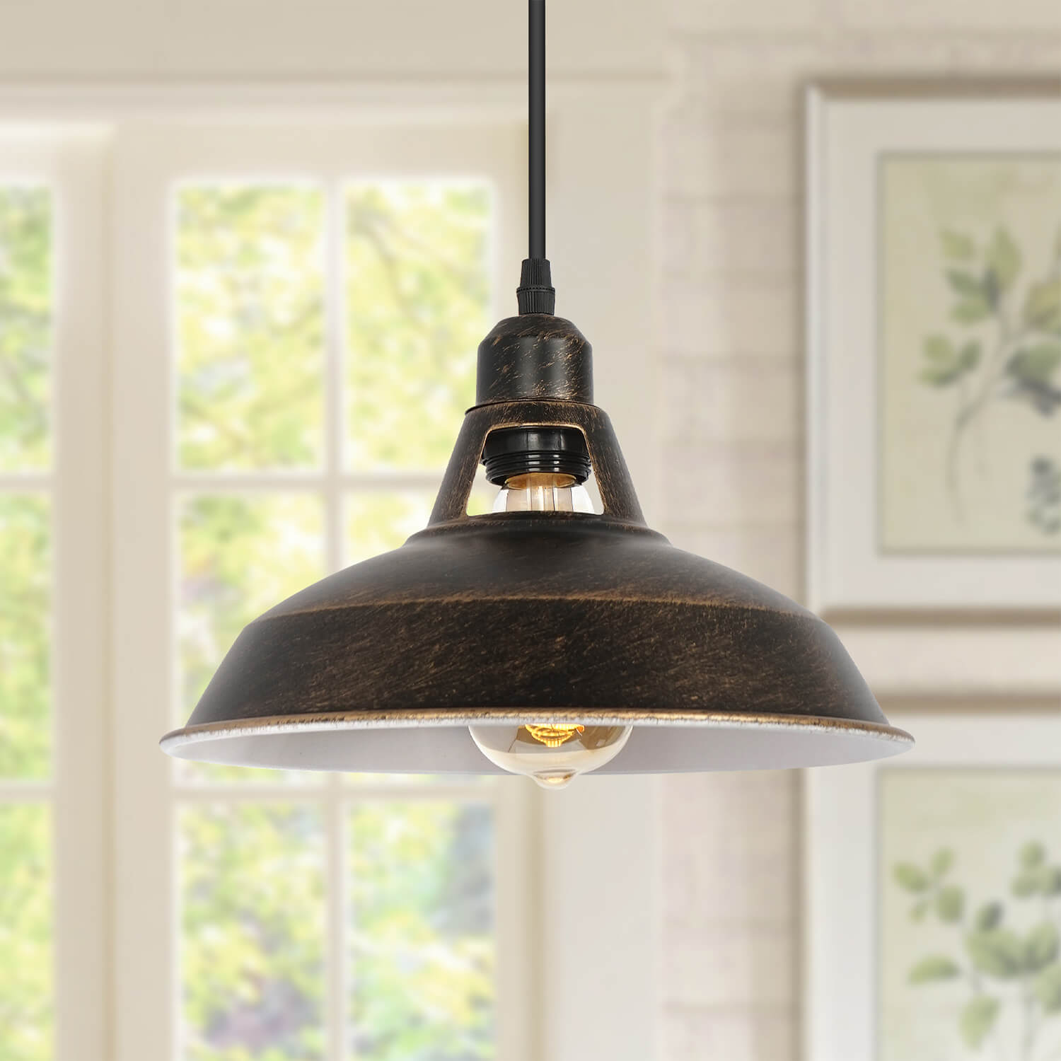 Open Pot Lid Lamp - Antique Bronze Industrial Pendant Light with Glass Shade
