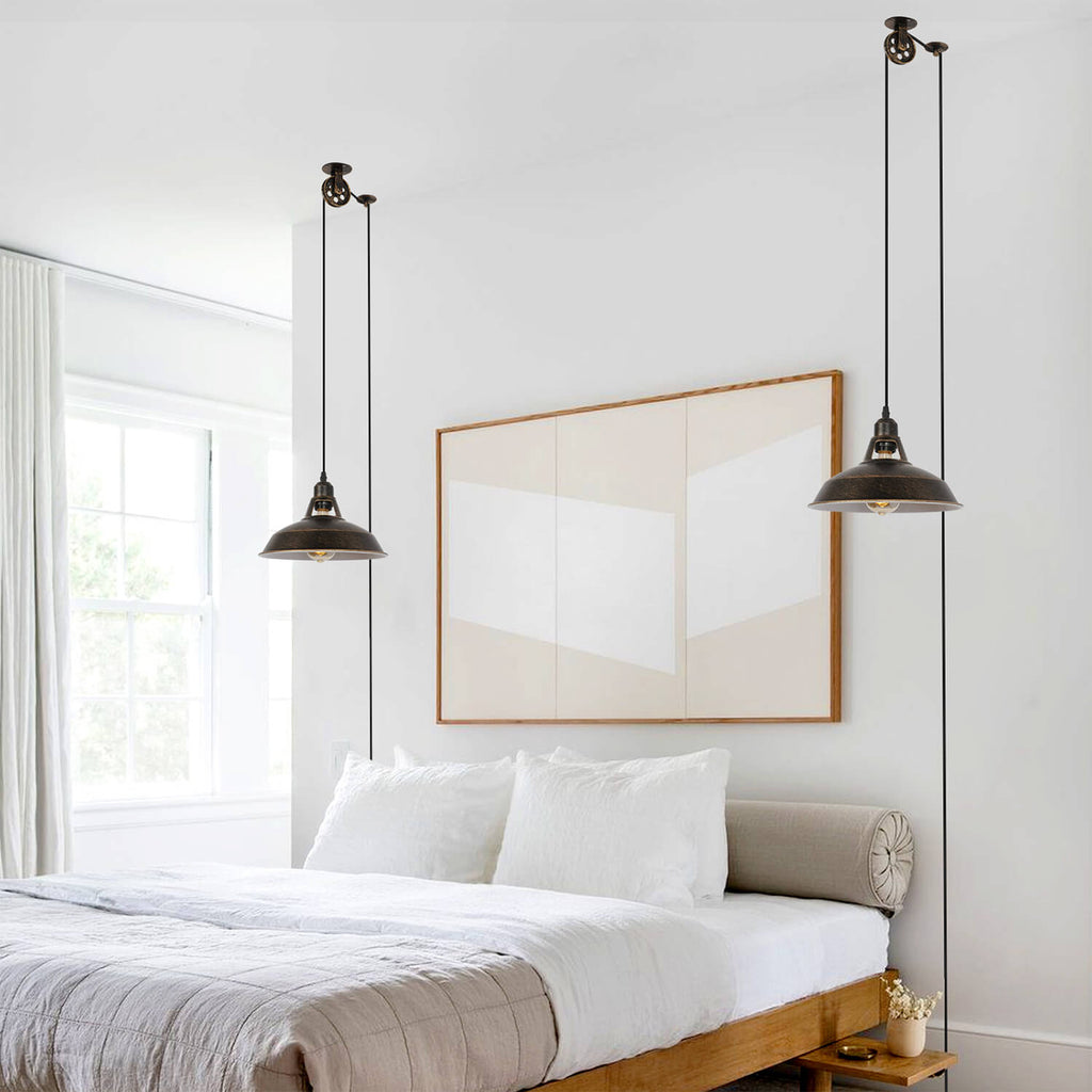 Open Pot Lid Lamp Pair - Industrial Minimalist Pendant Lights for Bedroom, Warm Glow