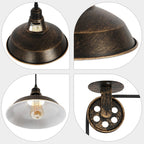 Open Pot Lid Lamp Detail: Antique Bronze Texture, Pulley & Glass Shade - Industrial Design