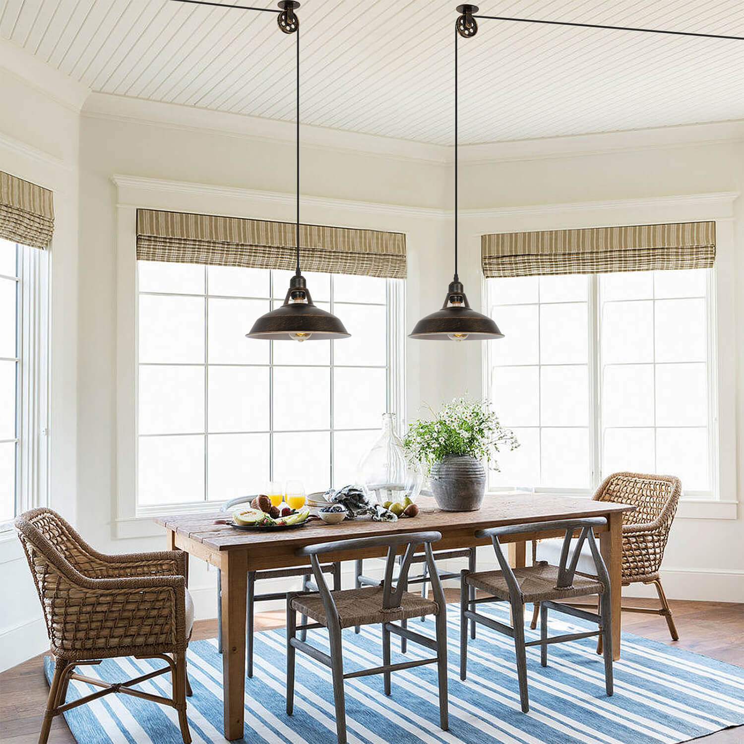 Open Pot Lid Lamp Pair - Industrial Rustic Pendant Lights for Dining Room, Warm Glow