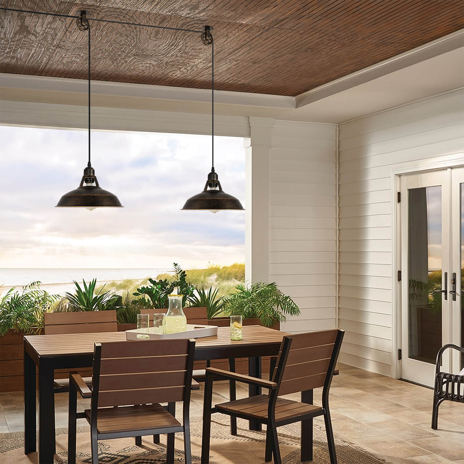 Coolilumi Open Pot Lid Lamp Pair - Industrial Outdoor Pendant Lights for Patio Dining