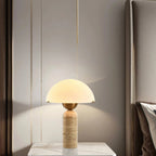 Mini Mushroom Table Lamp for Bedroom: Stone Base, Milk Glass Shade & Brass Connector – Compact Luxury Bedside Lighting with Soft Ambient Glow