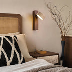 Rotatable Natural Stone & Wood LED Wall Sconce for Bedroom: Japandi Bedside Reading Light, 180° Adjustable Warm Glow – Minimalist Decor for Bedside, Corridor, Living Room