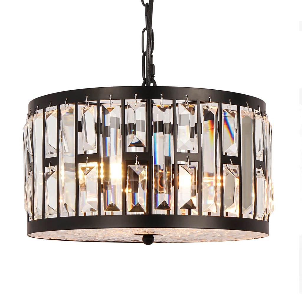 Modern Crystal Chandelier with Black Iron Frame - Dazzling Prism Crystals Create Colorful Light Reflections, Perfect for Luxury Living & Dining Spaces