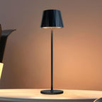 Modern Black Pleated Metal Shade LED Table Lamp: Sleek Industrial Design, Soft Focused Glow – Home Office Desk/Studio Workspace Lighting