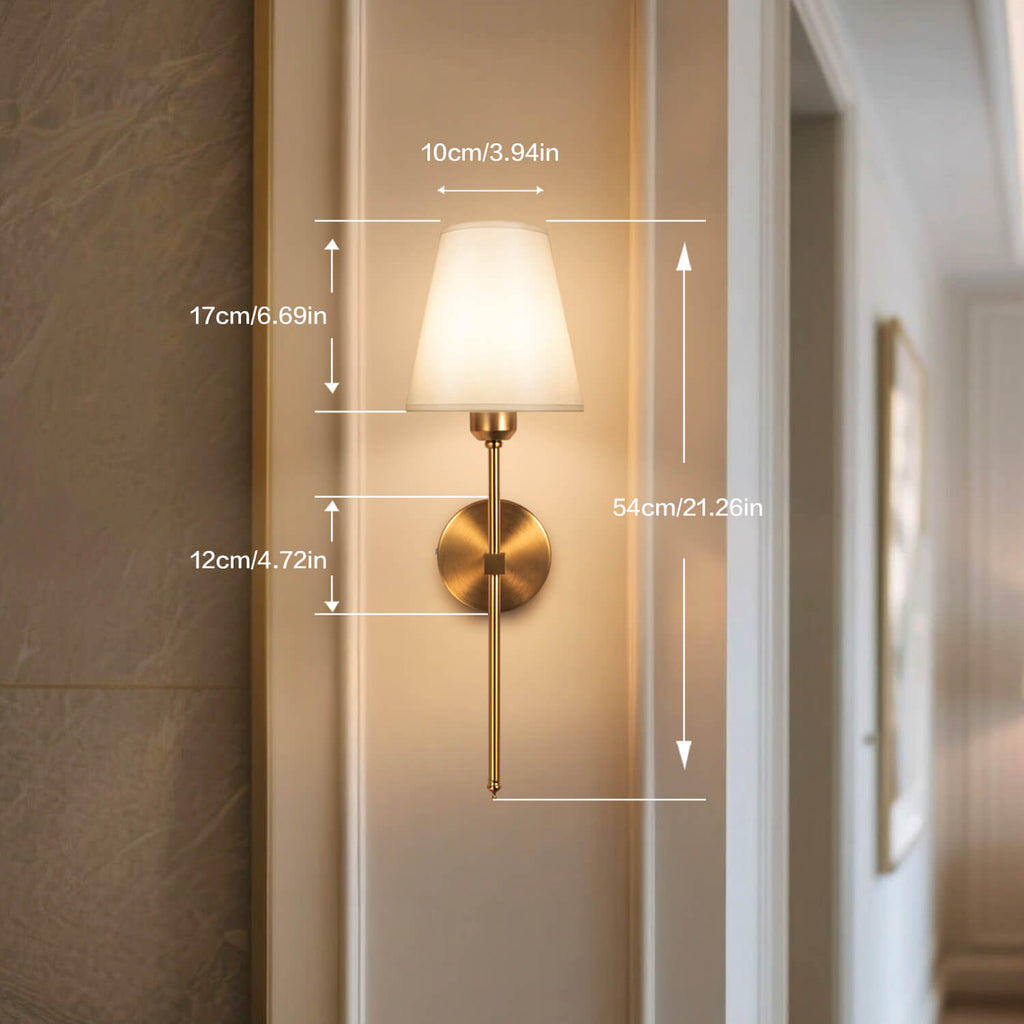 Bronze Wall Lamp Dimensions: 54cm/21.26inch Height, 10cm/3.94inch Shade Diameter - Ideal Size for Hallways, Bedrooms & Living Room Walls