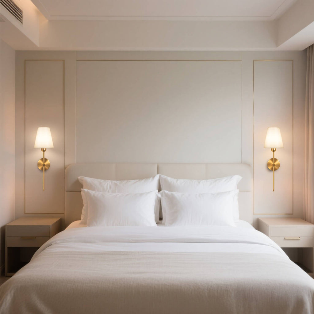 Gold Bronze Wall Lamps for Bedroom Bedside - Pair of Sconces Create Warm Ambient Lighting, Perfect for Modern Minimalist & Luxury Hotel-Style Decor