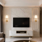 Gold Bronze Wall Lamps for Living Room TV Wall - Pair of Symmetric Sconces Create Luxury Ambient Lighting, Perfect for Marble Background & Modern Classic Decor