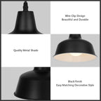 Coolilumi Pot Lid Lamp Detail Collection: Quality Metal Shade, Wire Clip Design & Black Finish | Modern Durable Pendant Lighting for Easy Decor Matching