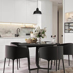 Black Coolilumi Pot Lid Pendant Lamp Hanging Over Round Dining Table | Modern Metal Shade Design | Elegant Lighting for Contemporary Kitchen & Dining Room Spaces