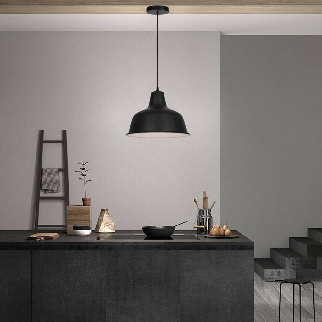 Black Coolilumi Pot Lid Pendant Lamp Hanging Over Kitchen Counter | Modern Elegance with Glass Shade | Artistic Industrial Lighting for Living Room, Bedroom & Office