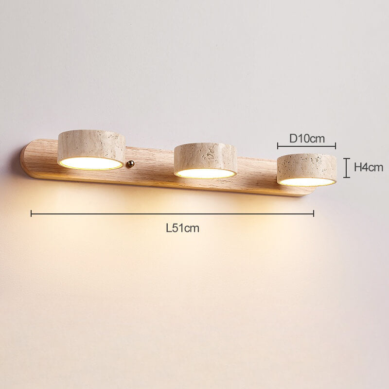 Measurement diagram of Coolilumi Travertine Wall Lamp, adjustable solid wood and travertine wall light for home decoration.