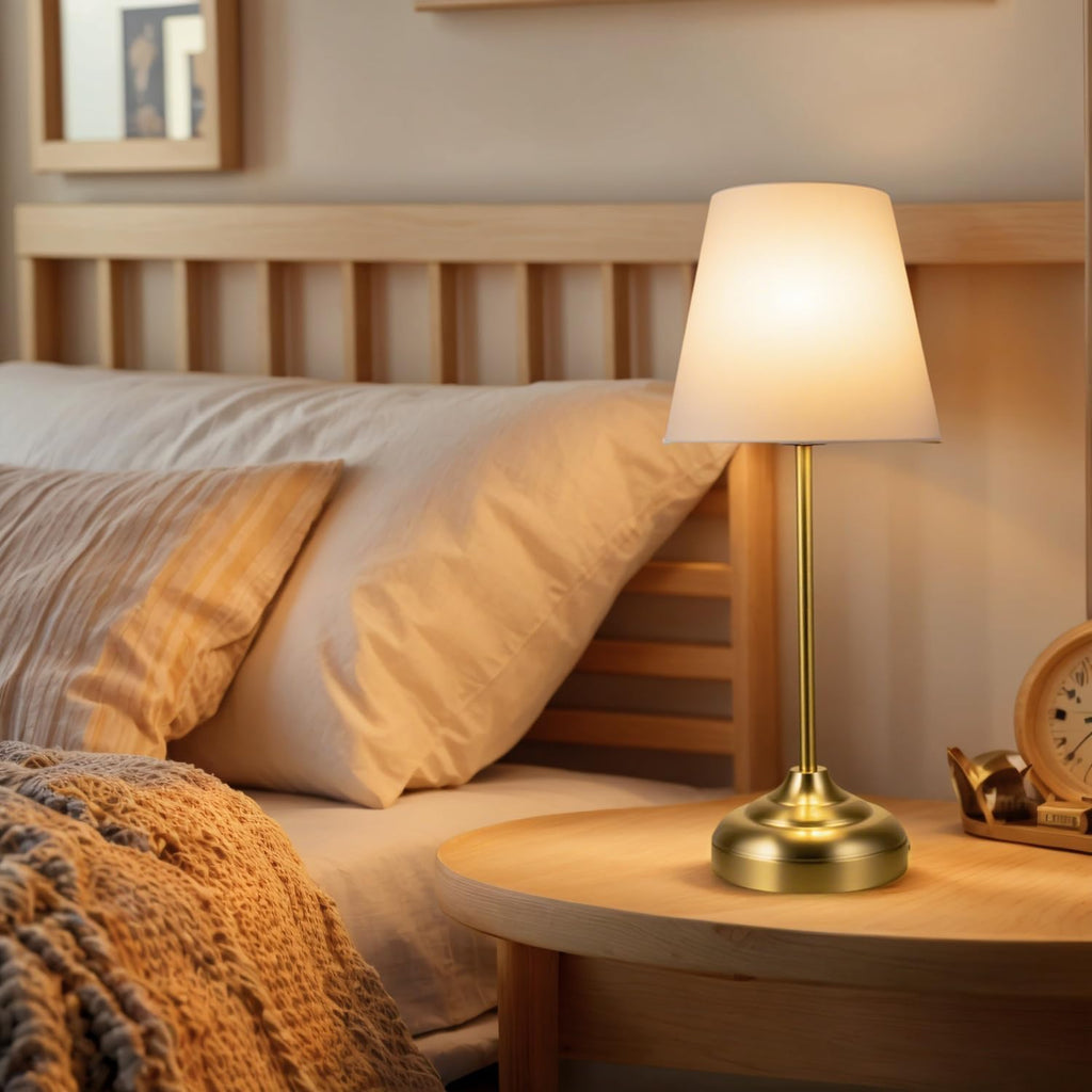 Coolilumi Vintage Brass Table Lamp with White Shade: Warm Ambient Light, Bedside Reading Lighting for Bedroom – Retro Industrial Decor