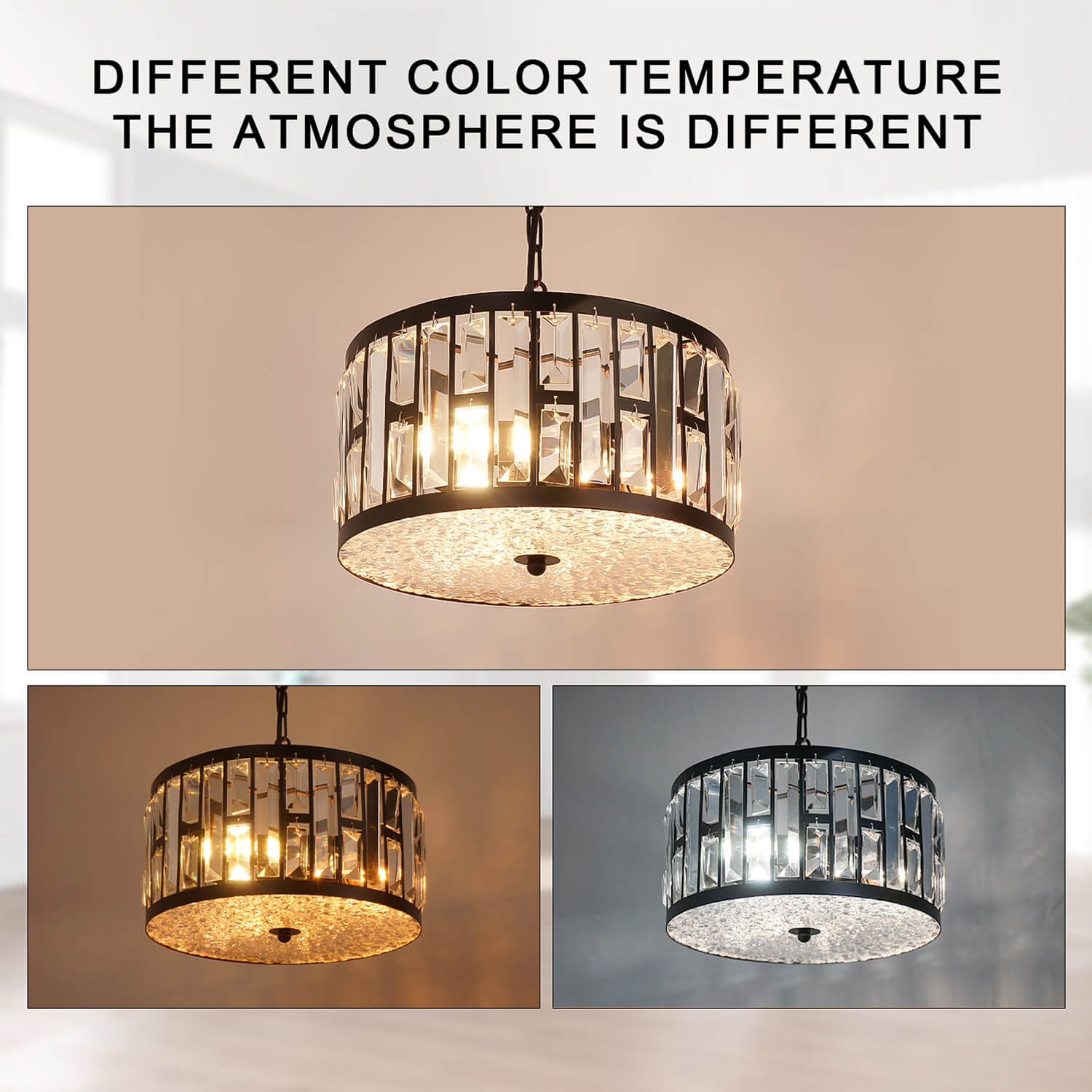 Crystal Chandelier with Different Color Temperatures - Warm White/Cool White Options Create Various Atmospheres for Living Room & Dining Room