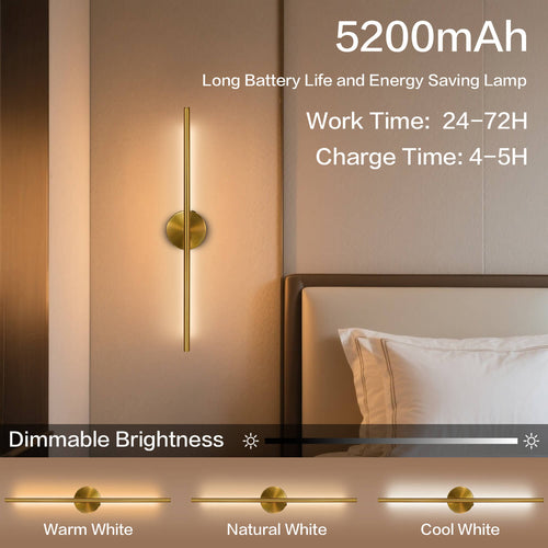 Coolilumi Modern Wireless Wall Lamp – 2 Pack Battery Wall Sconces for Home Lighting
