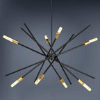 Eight Bulb Black Gold Starry Sky Chandelier with Bright LED Bulbs | Modern Spiral Metal Structure Ceiling Lamp | Celestial Glow for Contemporary Dining Room & Bedroom